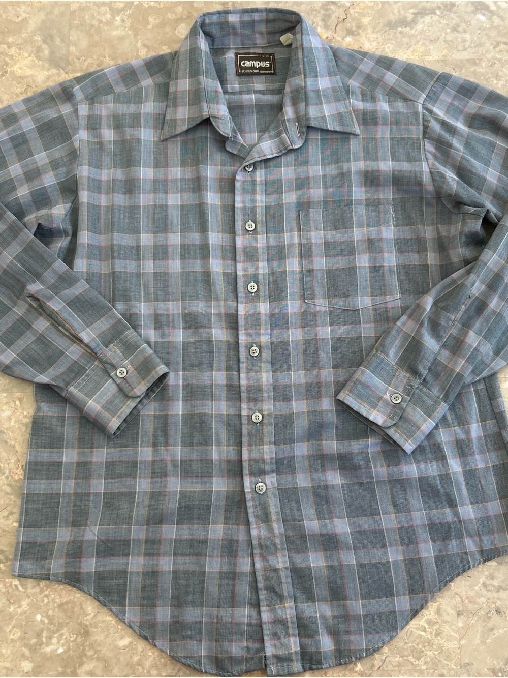 Vintage 90s Campus Studio One Plaid Button Up Shirt 16-L-16.5 Blue USA